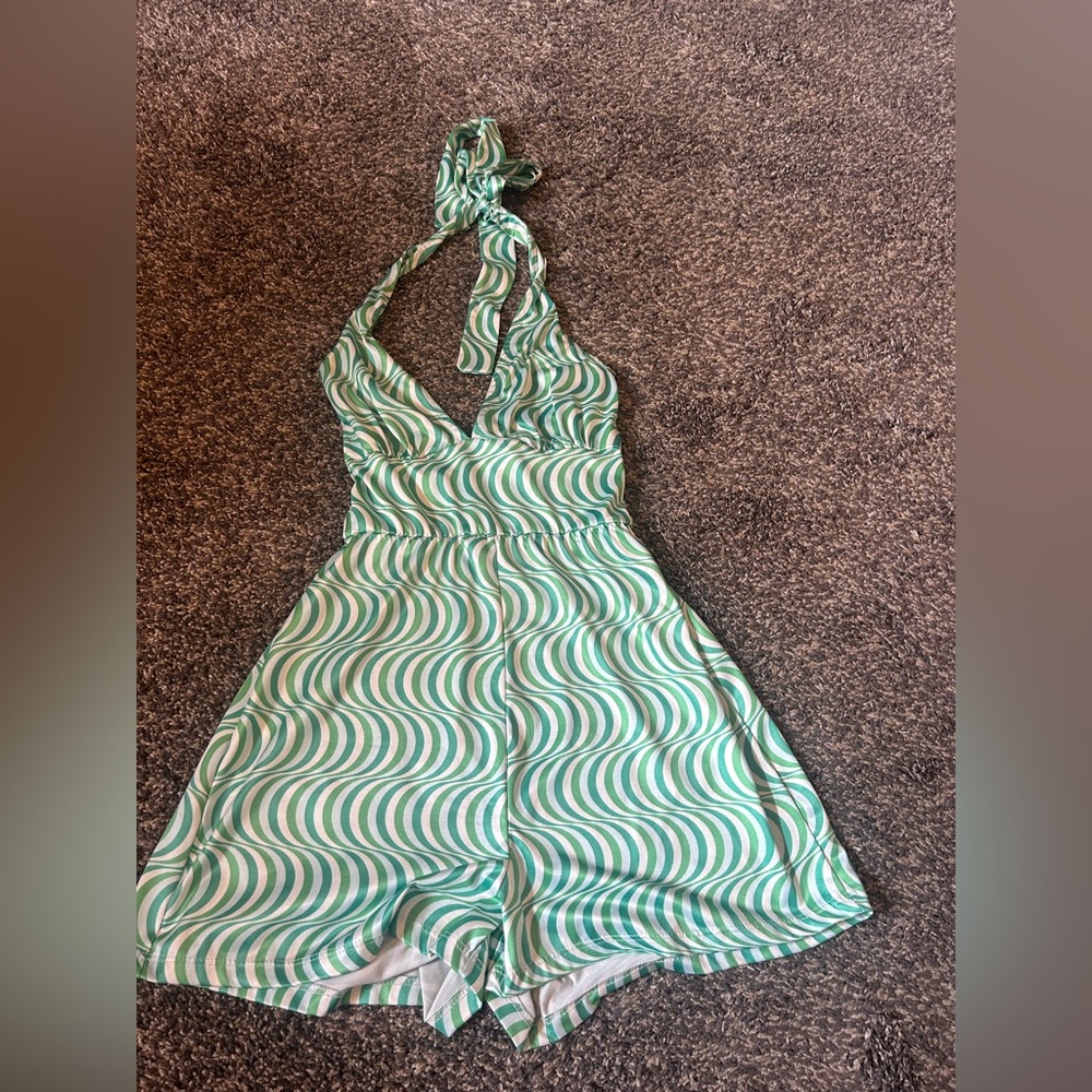 Rue21 Green and White Striped Halter Romper